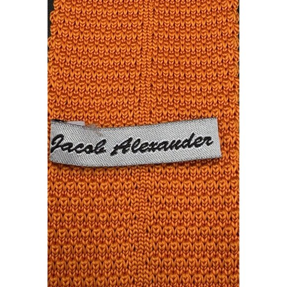 Square End Men's Tie Solid Orange Knit Tie Thin 2.5"W Jacob Alexauder Hand Made - Picture 5 of 8